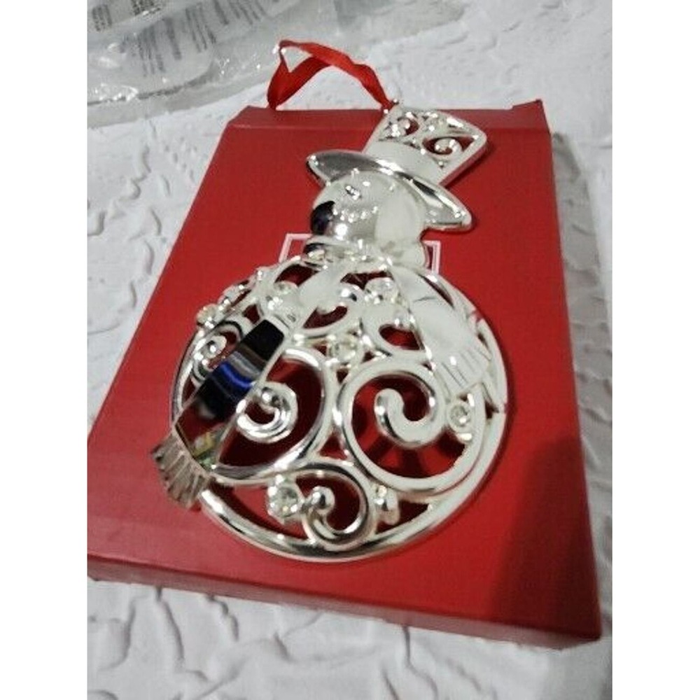 Lenox Ornament Unisex Silver Sparkle and Scroll Clear Crystal Snowman 851339